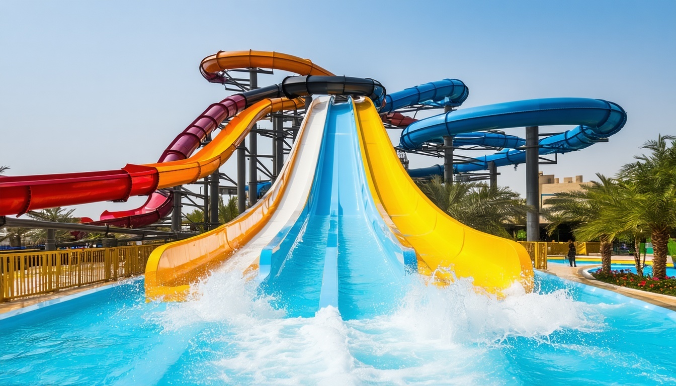 Exciting water slides at AquaQuest Adventure Park Dubai
